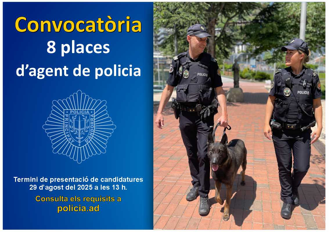 Nova convocatòria per cobrir 8 places d’agent de policia