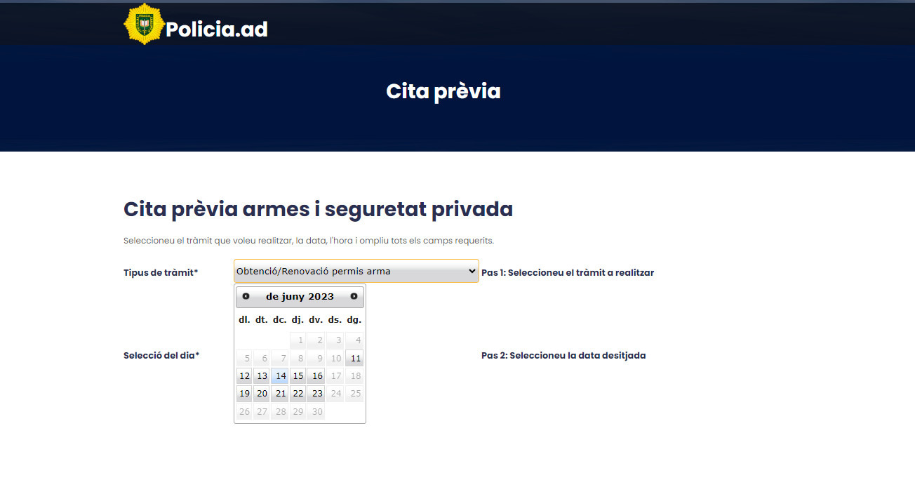 La Policia habilita la cita prèvia per a tràmits relacionats amb armes i seguretat privada
