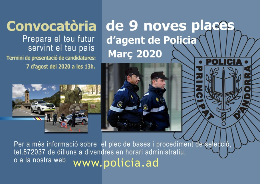 Convocatòria per a la contractació de 9 places d’agent de Policia -55ena promoció-
