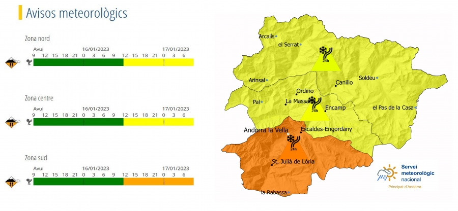 Prealerta per un episodi de nevades a partir de dilluns, especialment al sud del país